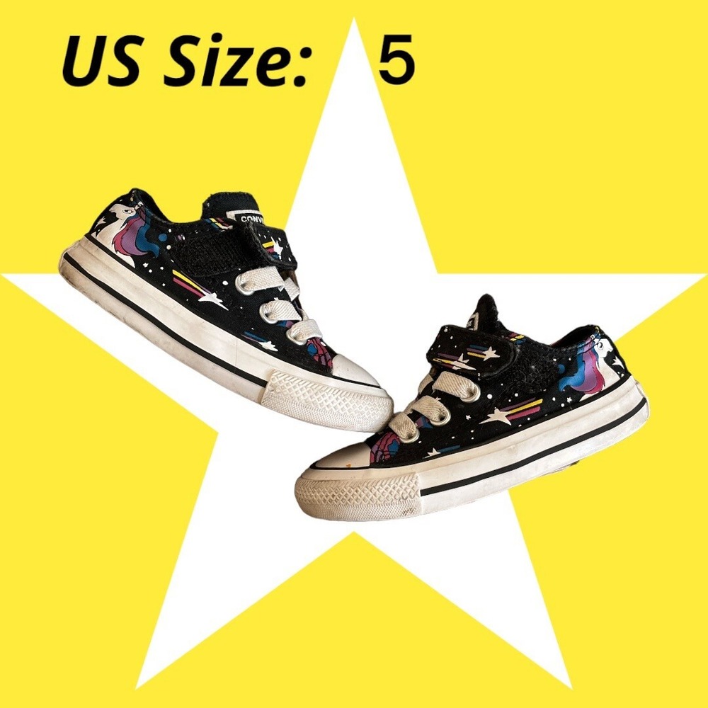 Converse All Star Girls Chuck Taylor Black Unicorn Galaxy Low Shoes (Size US 5)